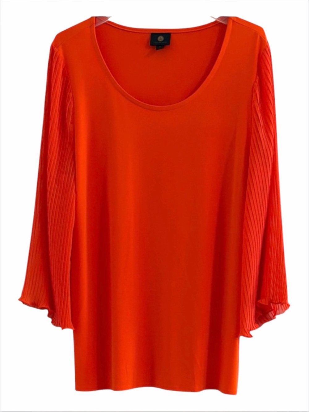 JM Collection Tangerine Red Orange Pleated Bell Sleeve Blouse Size XL